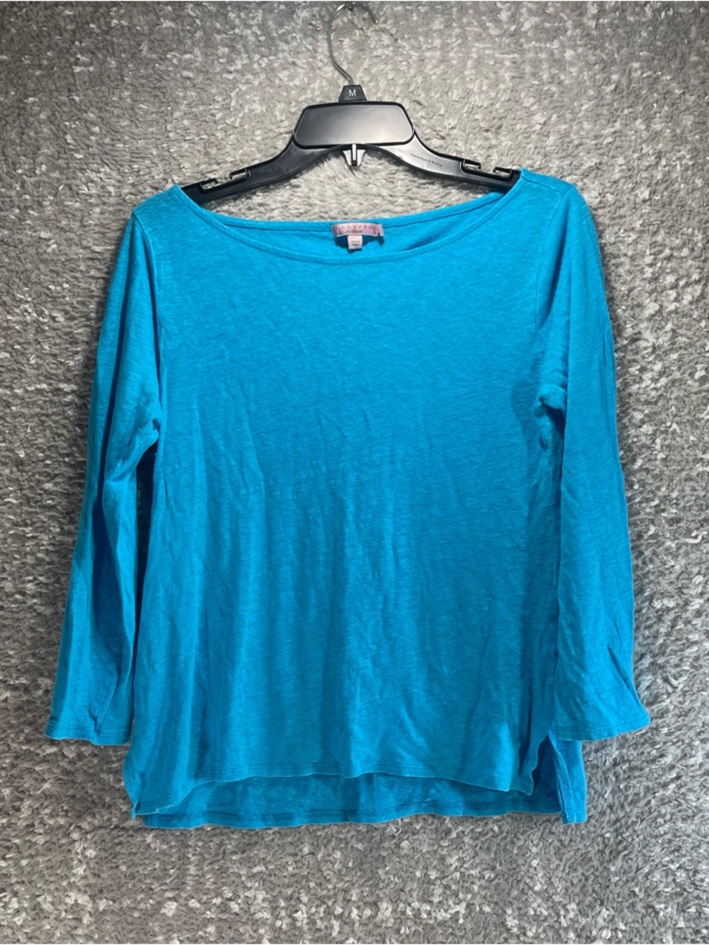 Calypso St. Barth Blue Linen Scoop Neck Top 3/4 Sleeve L vacation Resort Beach